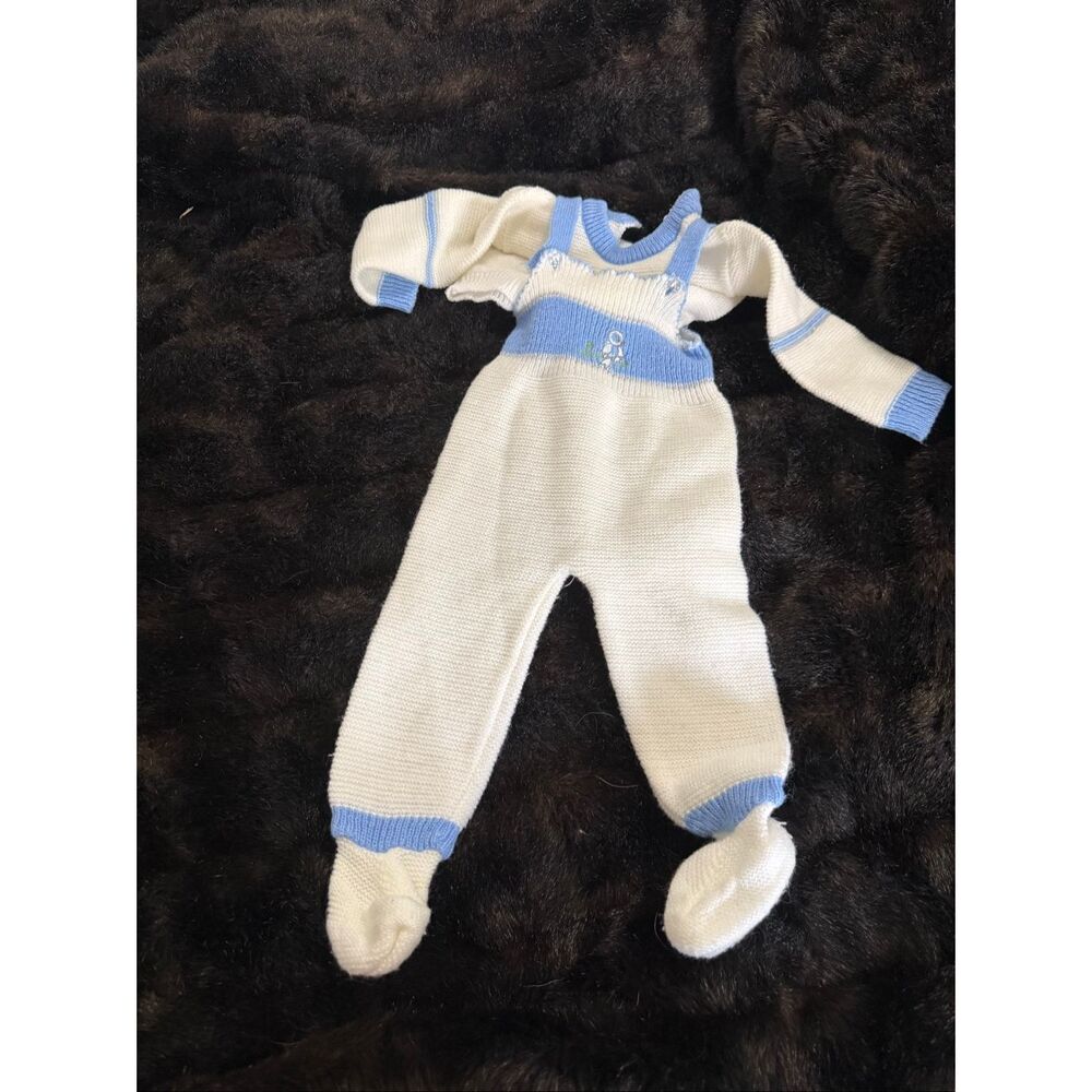 White 2 piece baby sweater set  Renro Made In Italy baby blue bird 6-9 months